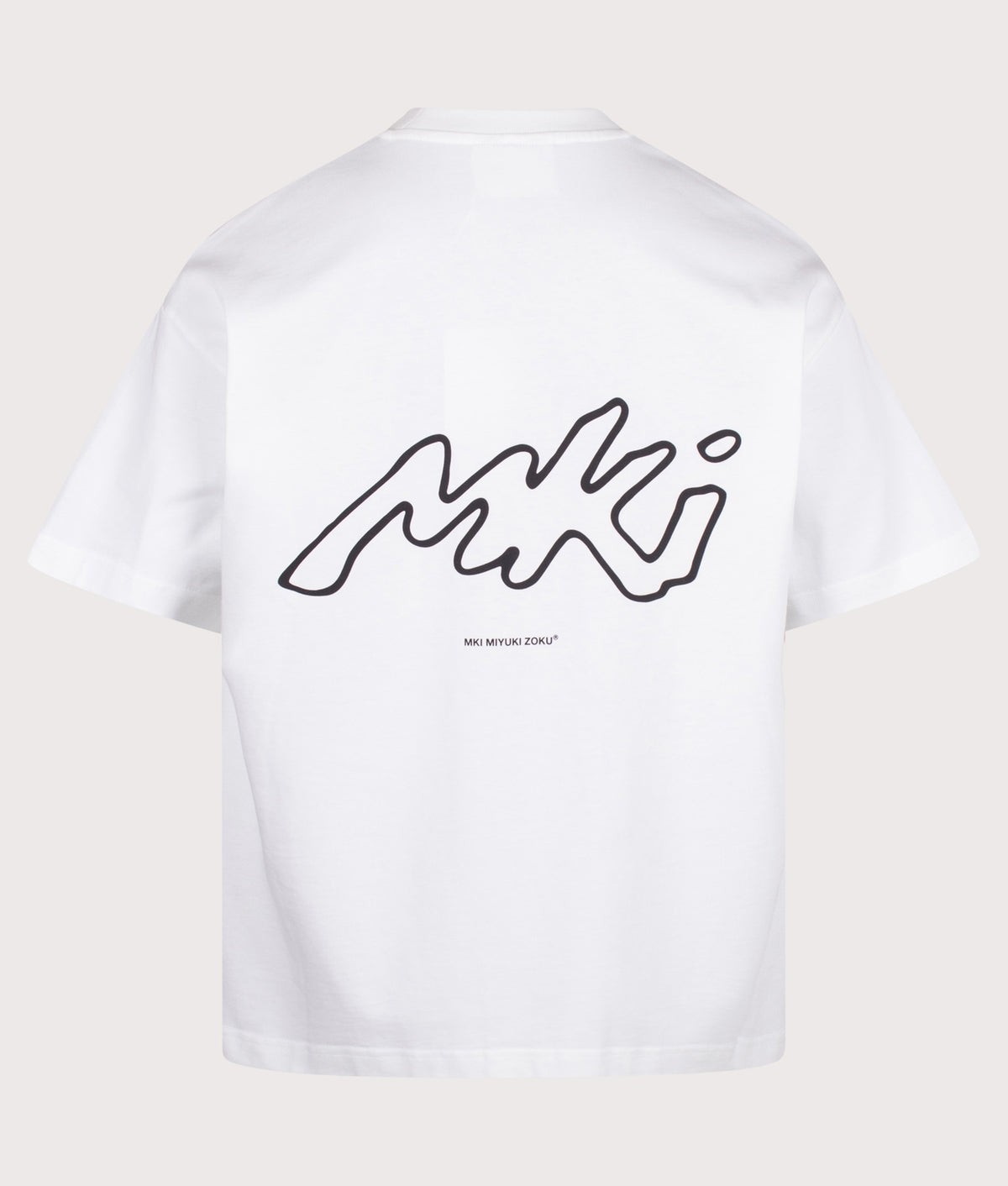 MKI MIYUKI ZOKU Oversized Box Fit Ink Line T-Shirt in White at EQVVS Menswear. Back shot.