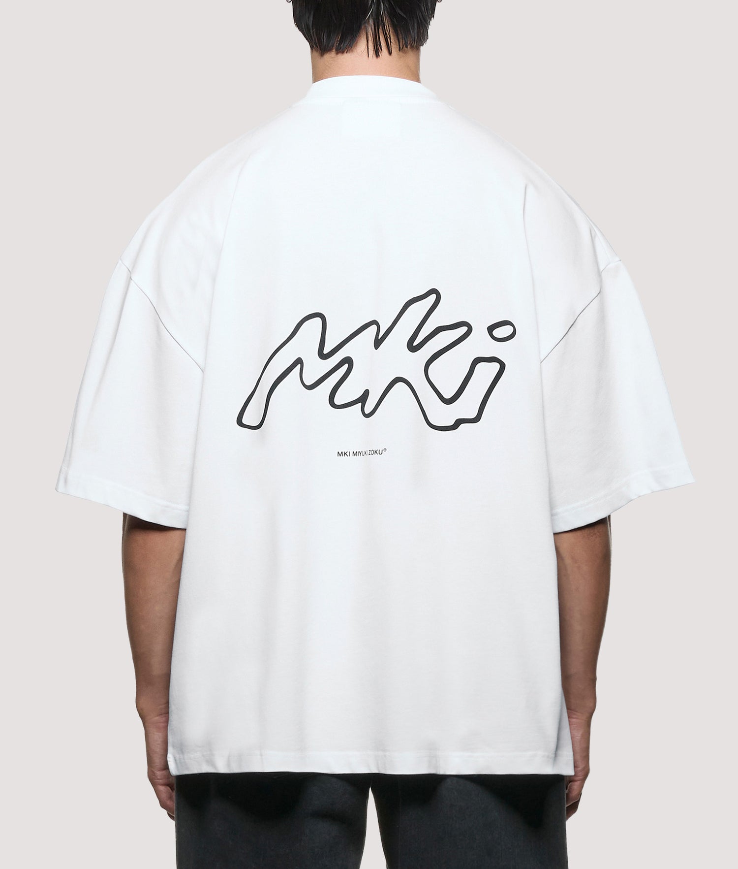 Oversized Box Fit Ink Line T-Shirt in White | MKI MIYUKI ZOKU | EQVVS