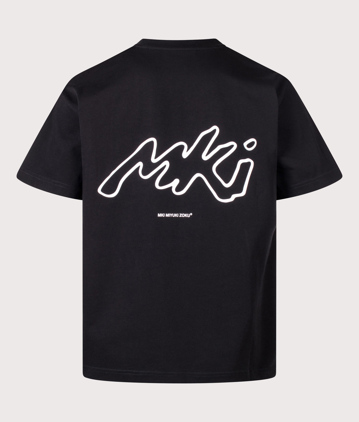 MKI MIYUKI ZOKU Oversized Box Fit Ink Line T-Shirt in Black at EQVVS Menswear. Back shot.
