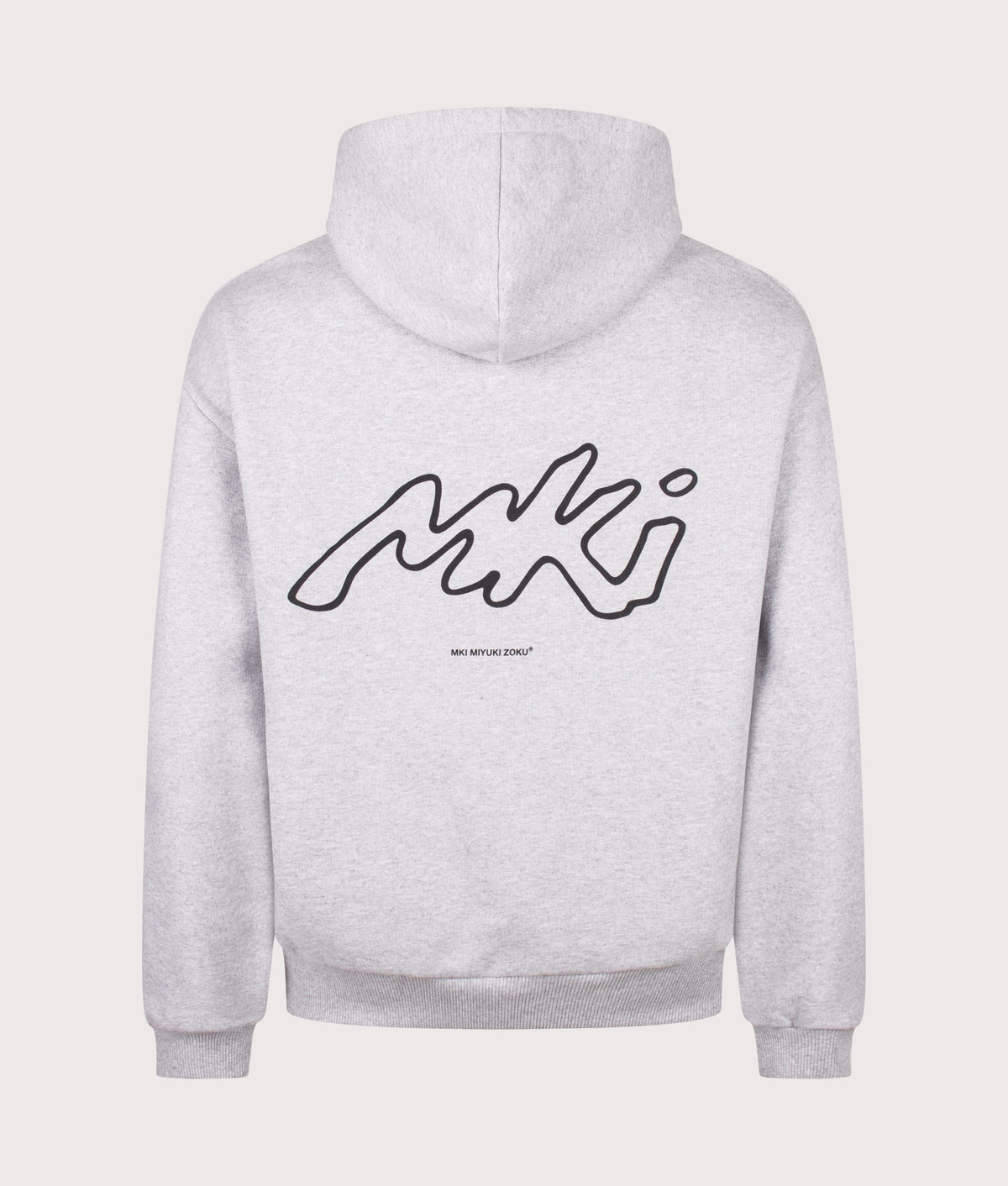 MKI MIYUKI ZOKU Oversized Box Fit Ink Line Hoodie in Grey at EQVVS Menswear. Back shot.