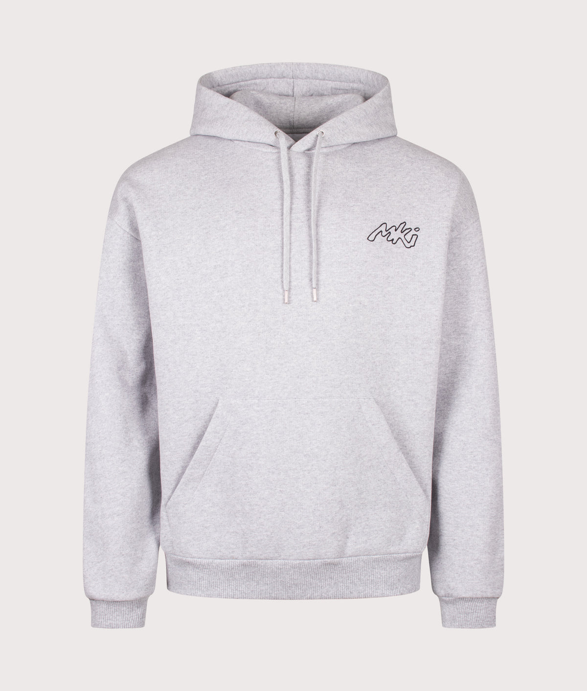 MKI MIYUKI ZOKU Oversized Box Fit Ink Line Hoodie in Grey at EQVVS Menswear. Front shot.
