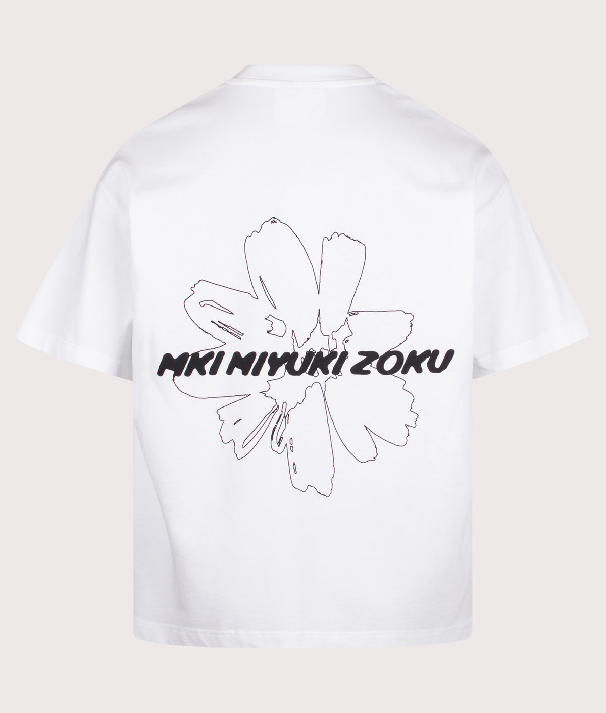 MKI MIYUKI ZOKU Oversized Box Fit Wildflower T-Shirt in White at EQVVS Menswear. Back shot.