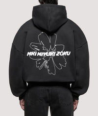 Oversized Box Fit Wildflower Hoodie: Black 