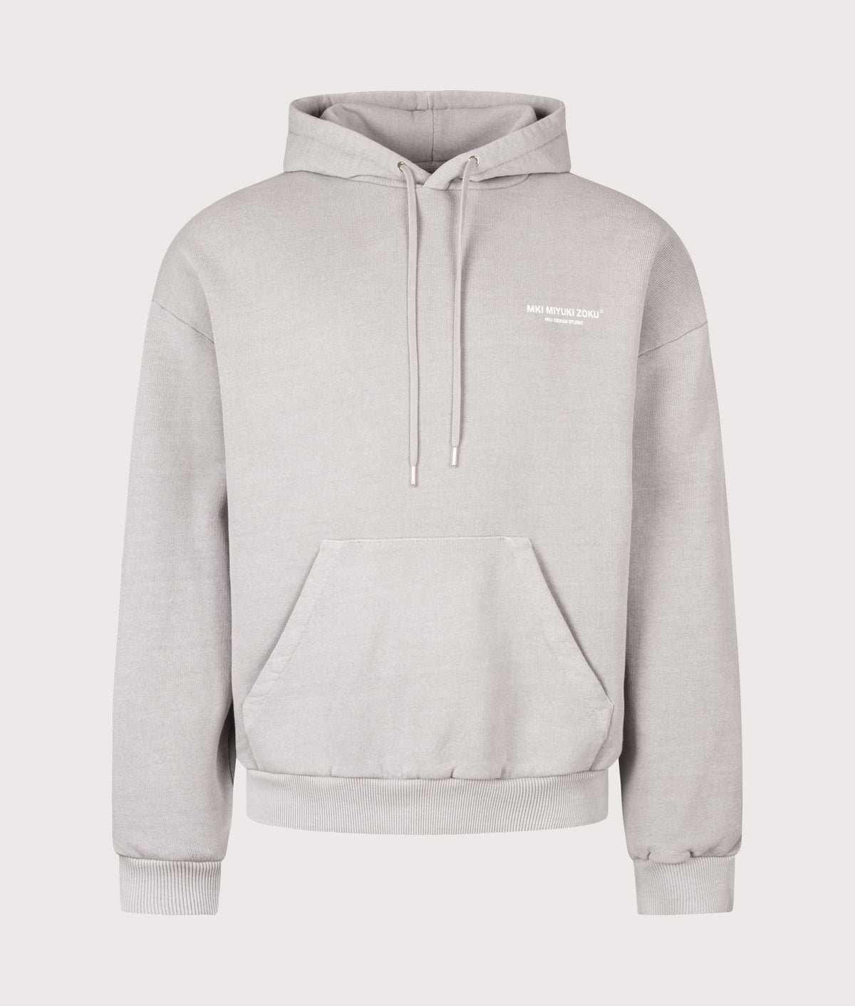 MKI MIYUKI ZOKU Oversized Box Fit Design Studio Hoodie in Pigment Stone at EQVVS Menswear. Front shot.