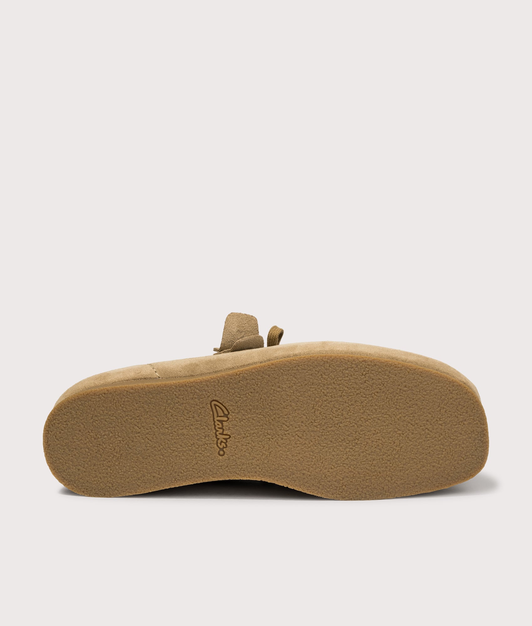 Clarks Originals Wallabee EVO in Dark Sand Suede at EQVVS Menswear. Tread shot.
