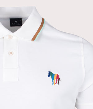 Zebra Emblem Polo Shirt, White, PS Paul Smith, EQVVS, detail shot. 