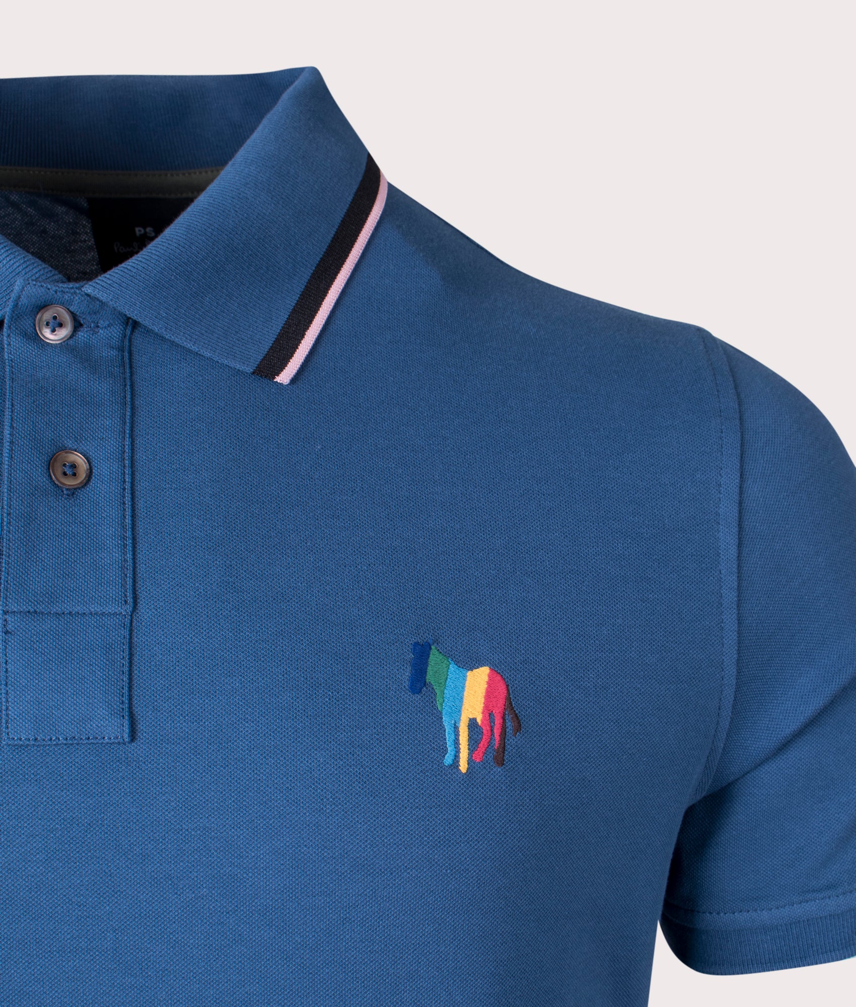 Zebra Emblem Polo Shirt, Indigo, PS Paul Smith, EQVVS, Mannequin Detail Shot.