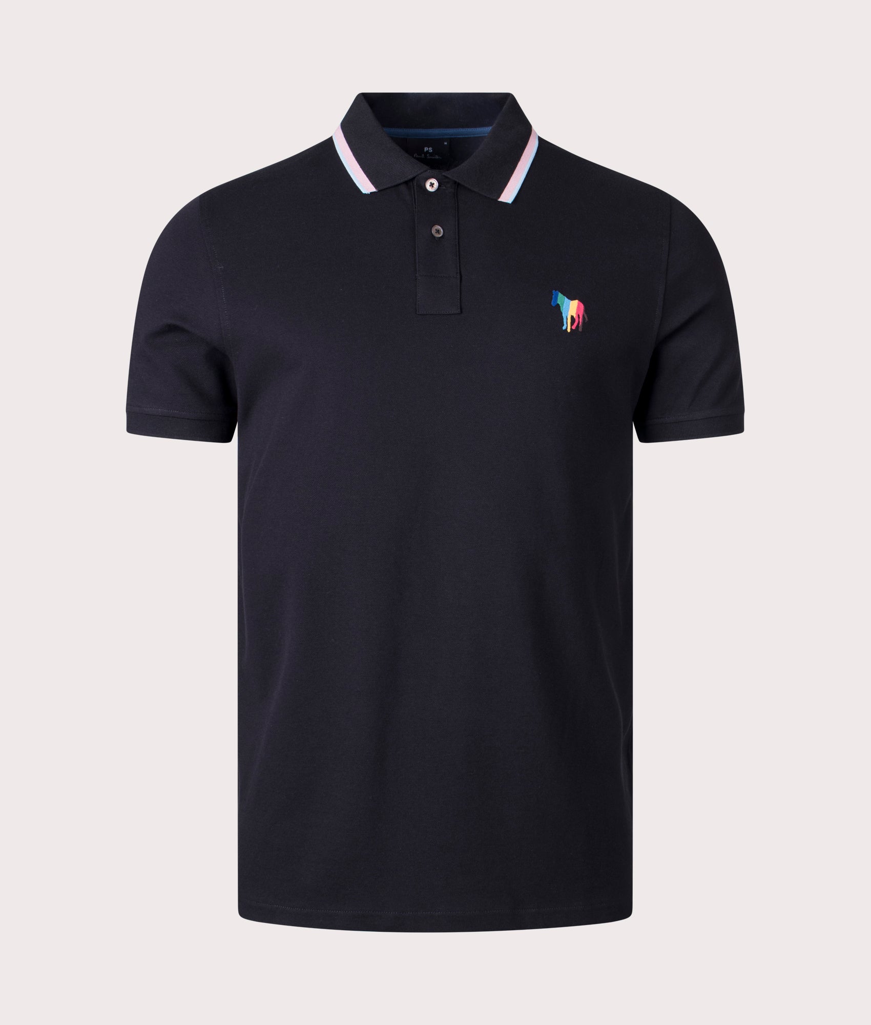 Zebra Emblem Polo Shirt, Black, PS Paul Smith, EQVVS, Mannequin Front Shot. 