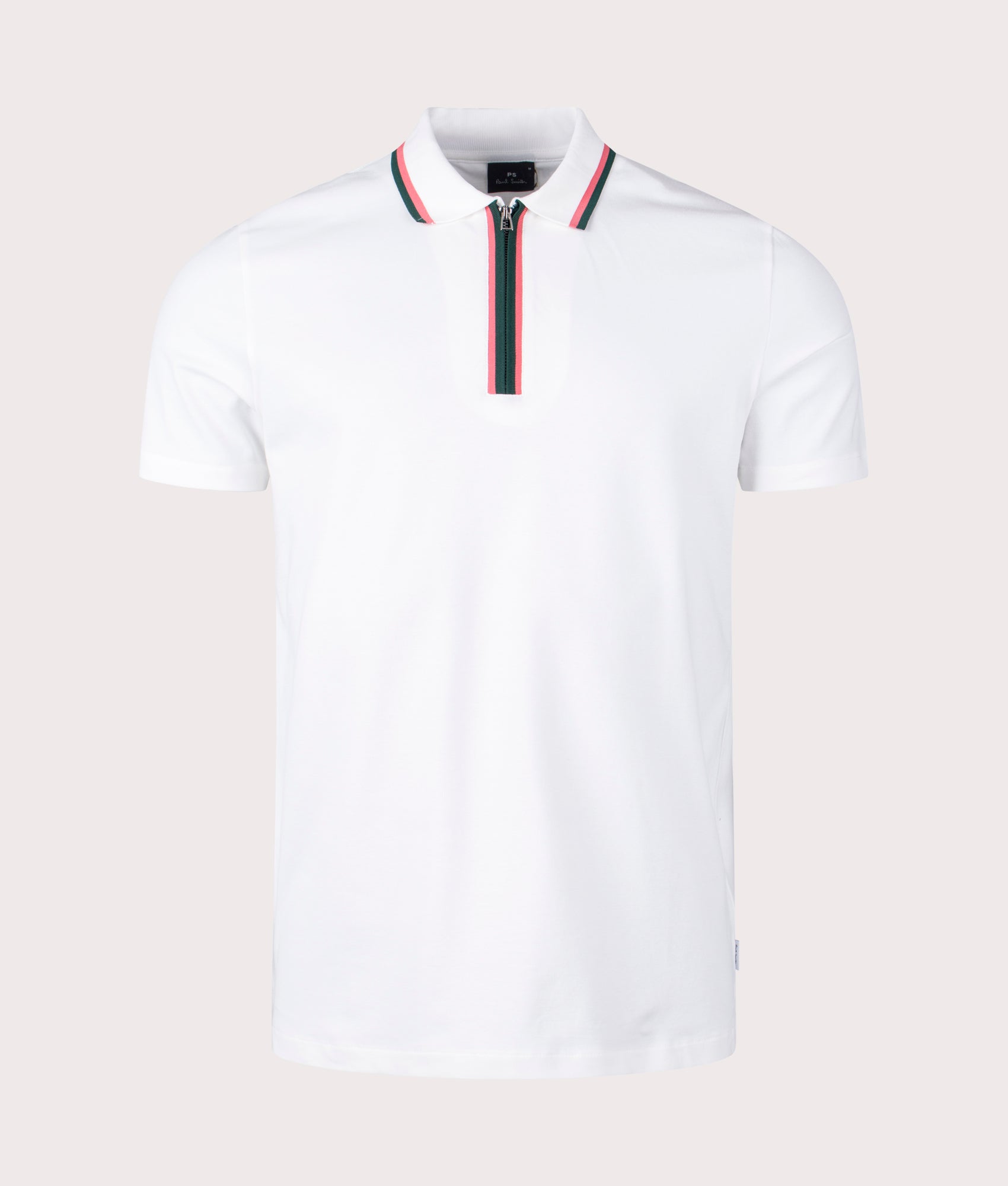 Quarter Zip Polo Shirt White, PS Paul Smith, EQVVS, Mannequin front shot. 
