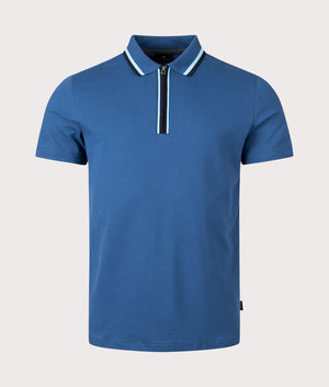 PS Paul Smith Quarter Zip Polo Shirt in Indigo Blue Front Shot at EQVVS