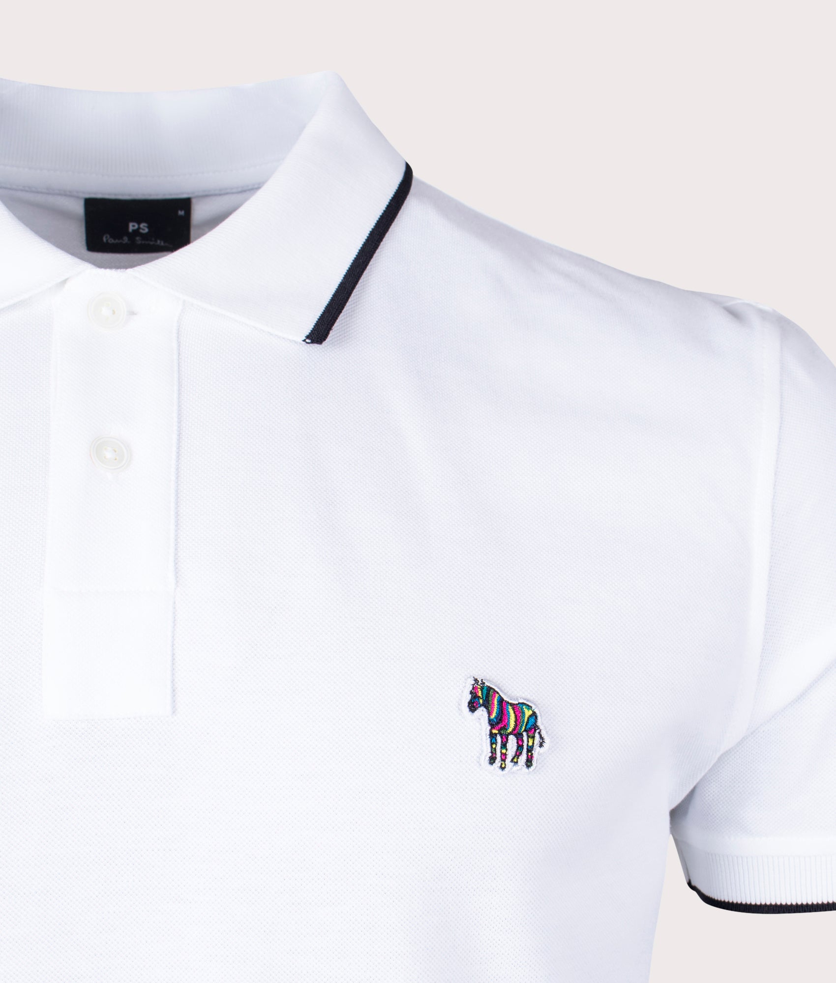 Zebra Badge Polo Shirt White, PS Paul Smith, EQVVS, Mannequin Detail Shot.