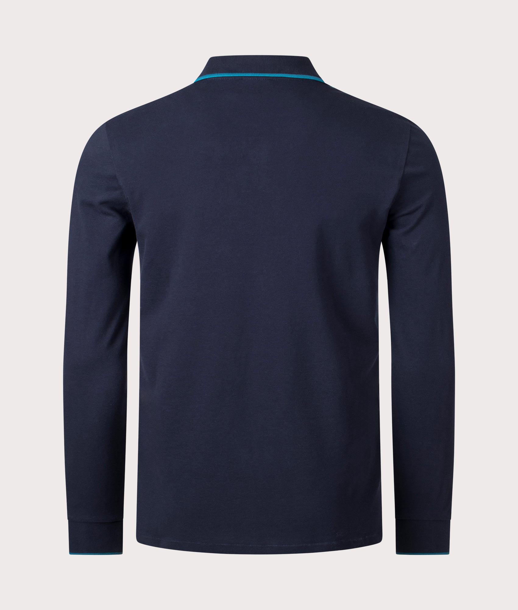 PS Paul Smith Long Sleeve Zebra Badge Polo Shirt in Navy Back Front Shot at EQVVS
