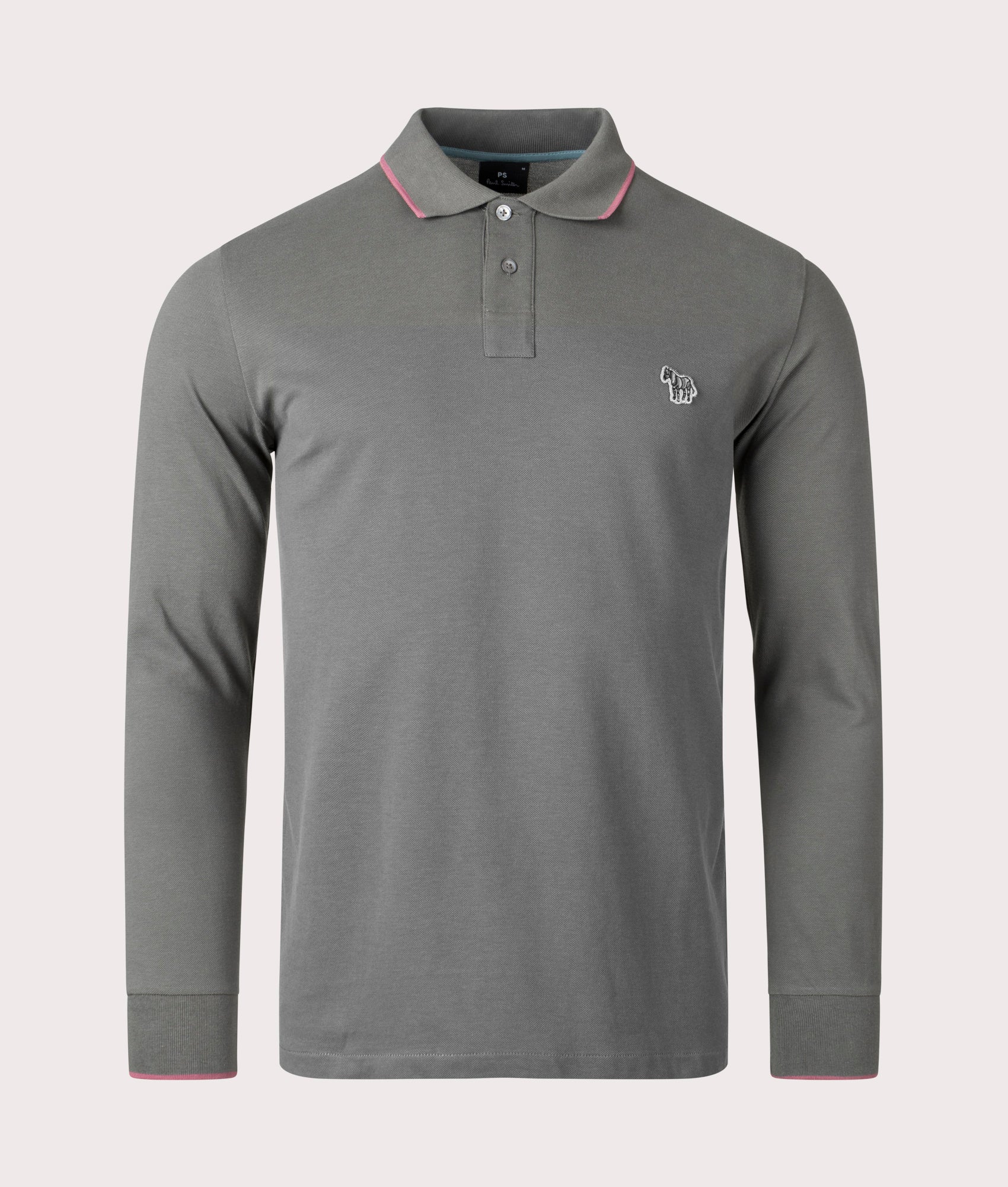 Long Sleeve Zebra Badge Polo Shirt, Slate, PS Paul Smith, EQVVS, Mannequin front shot/