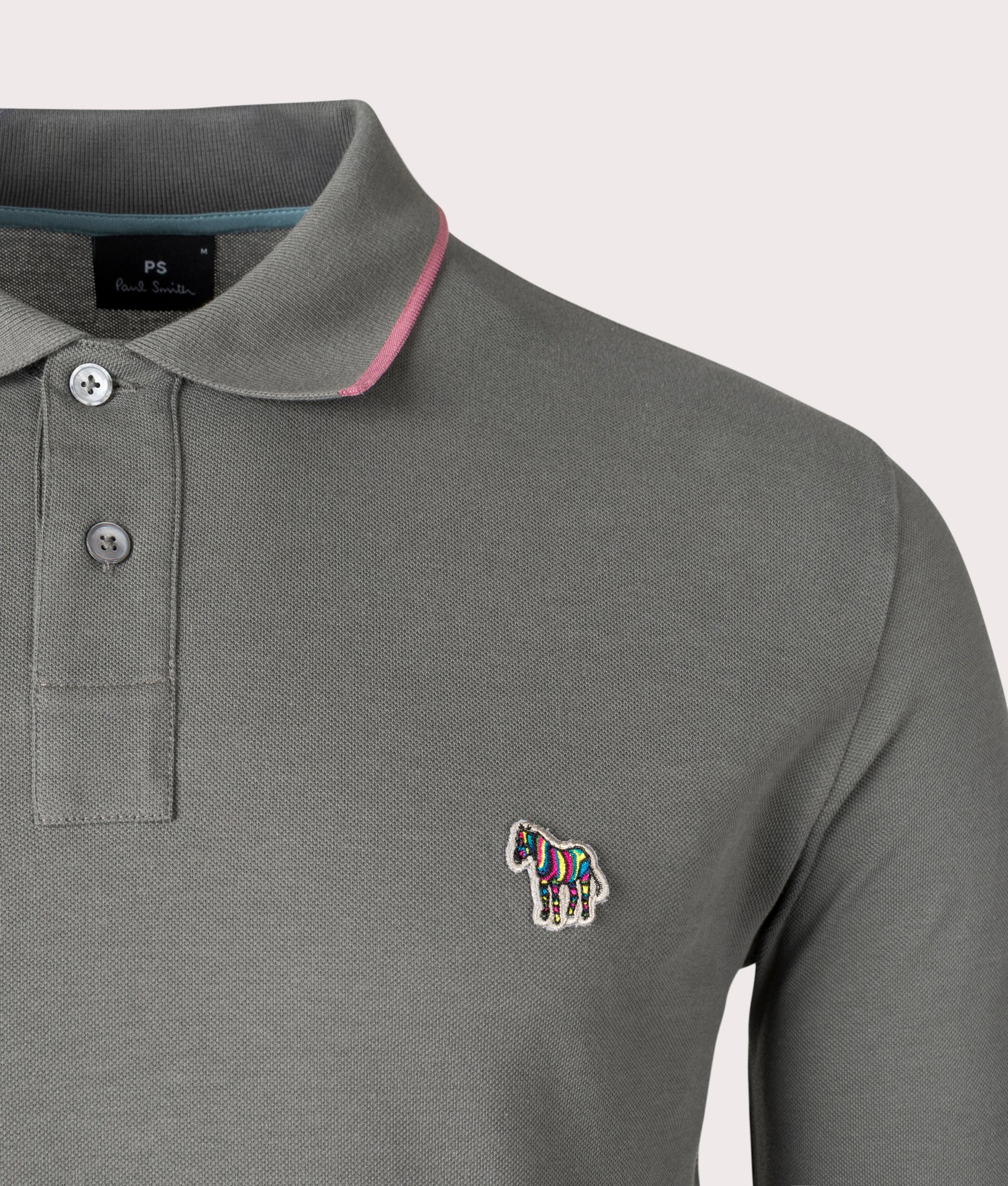 Long Sleeve Zebra Badge Polo Shirt, Slate, PS Paul Smith, EQVVS, Mannequin detail shot