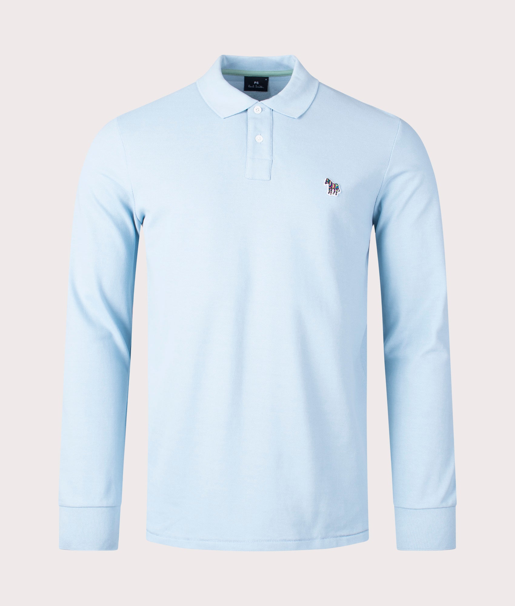 Long Sleeve Zebra Badge Polo Shirt, Light blue, PS Paul Smith, EQVVS, mannequin front