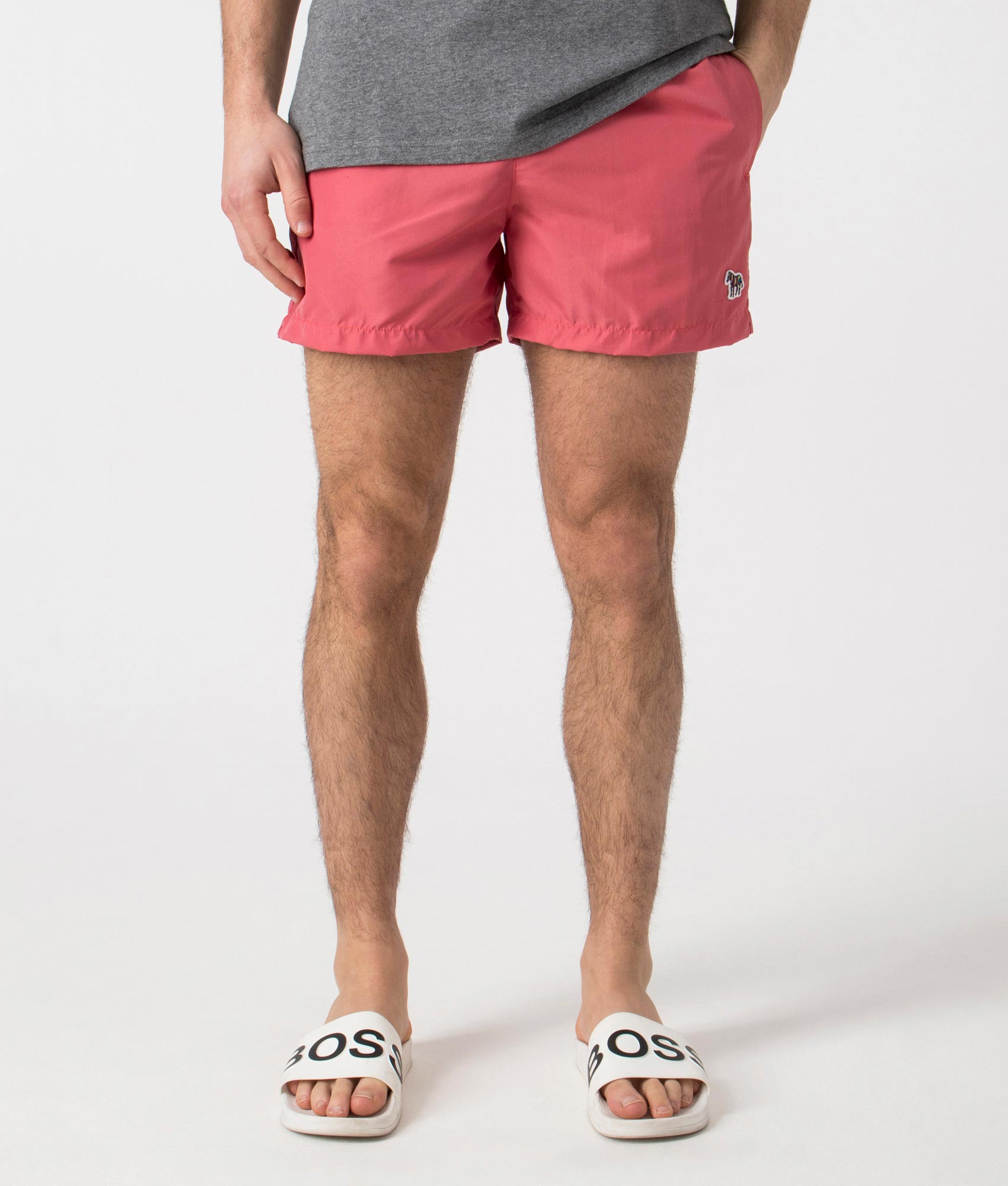 PS Paul Smith Zebra Swim Shorts Bubblegum/Raspberry EQVVS. Front shot. 