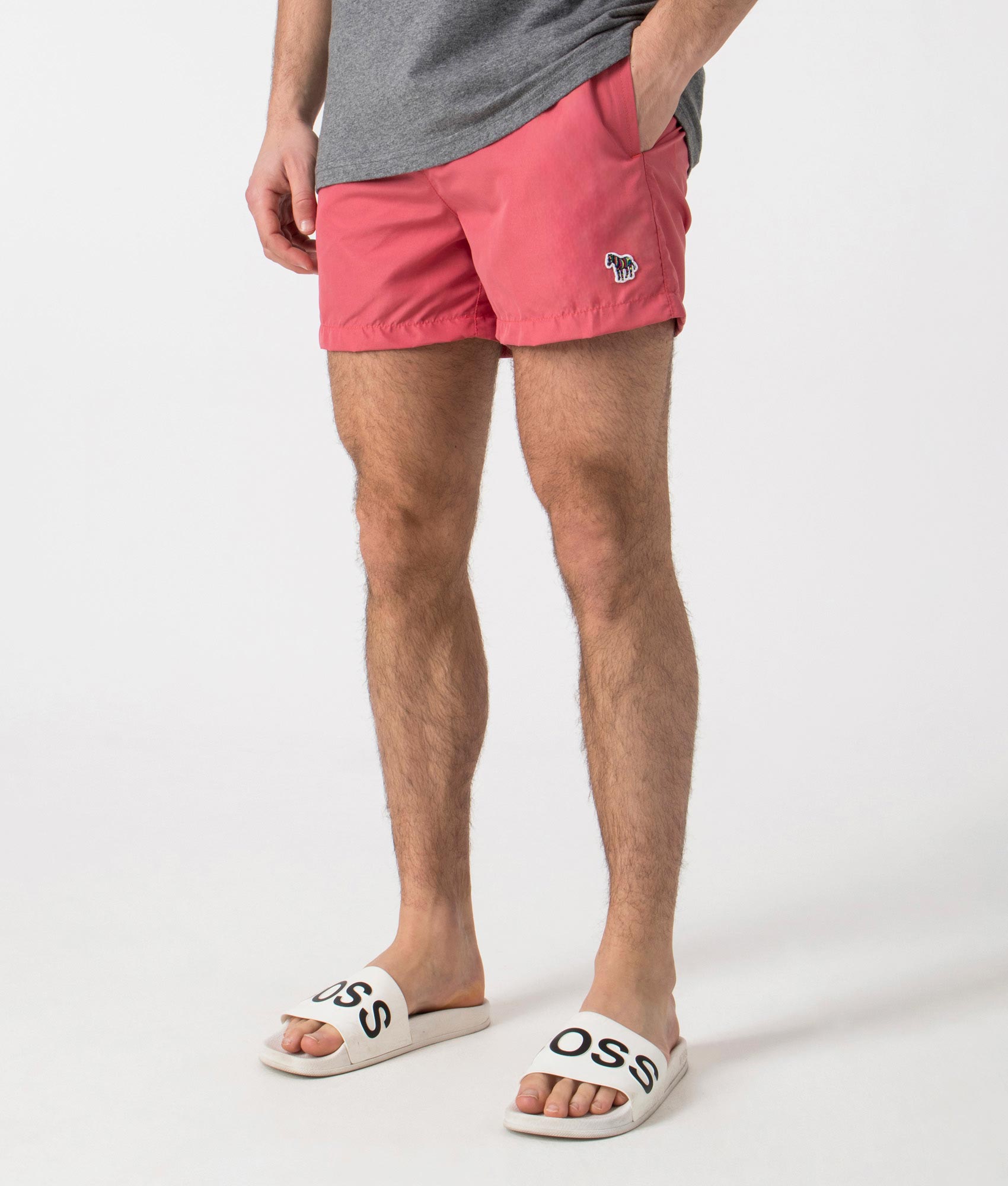PS Paul Smith Zebra Swim Shorts Bubblegum/Raspberry EQVVS. Angle shot. 