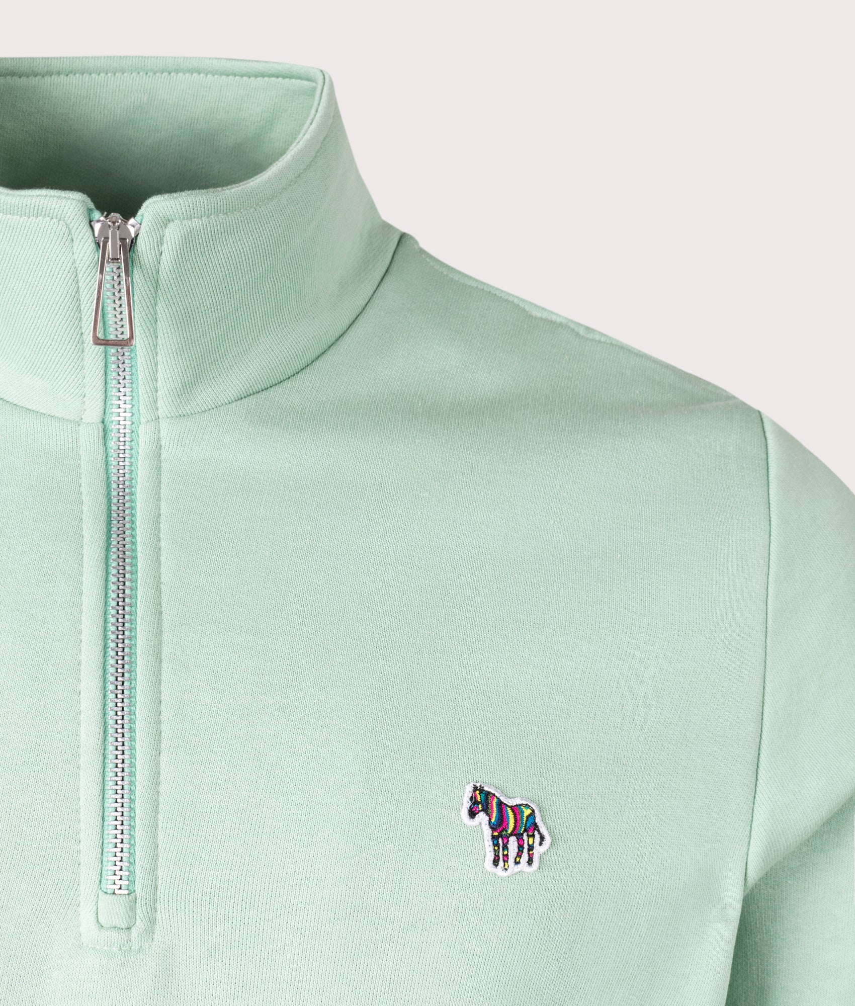 Quarter Zip Zebra Sweatshirt Pastel Green, PS Paul Smith, EQVVS, Detail Shot