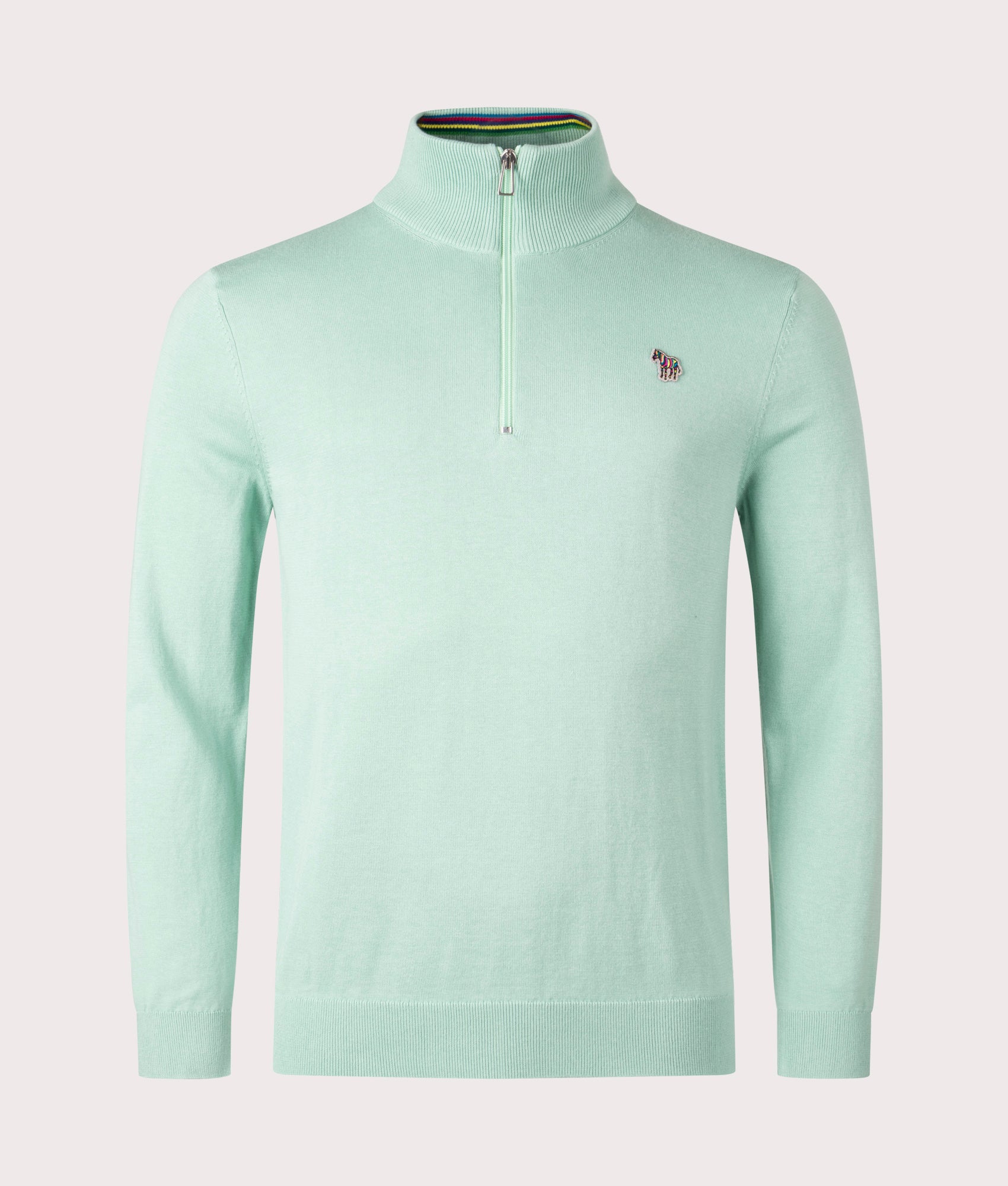 Quarter Zip Zebra Badge Knit Jumper Green, PS Paul Smith, EQVVS, Mannequin front