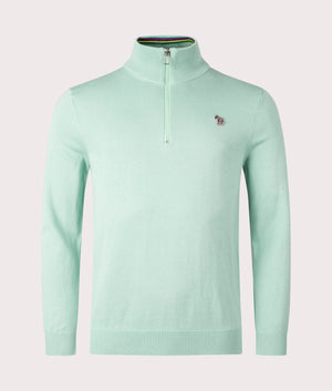 Quarter Zip Zebra Badge Knit Jumper Green, PS Paul Smith, EQVVS, Mannequin front