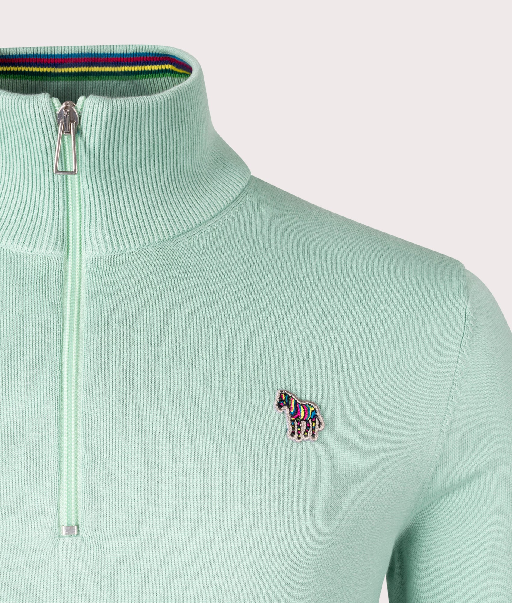 Quarter Zip Zebra Badge Knit Jumper Green, PS Paul Smith, EQVVS, Mannequin detail 