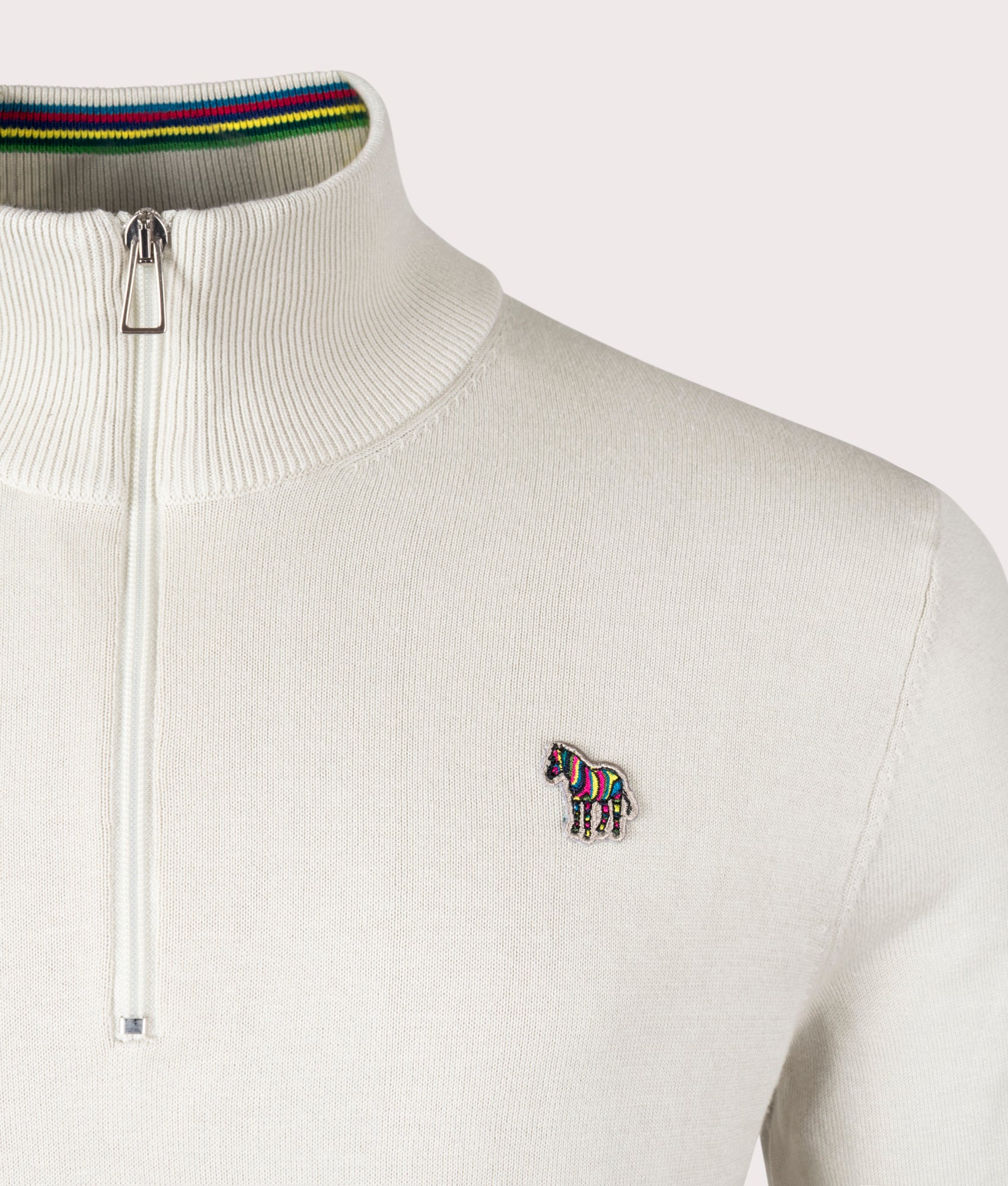 Quarter Zip Zebra Badge Knit Jumper Grey, PS Paul Smith, EQVVS, Mannequin