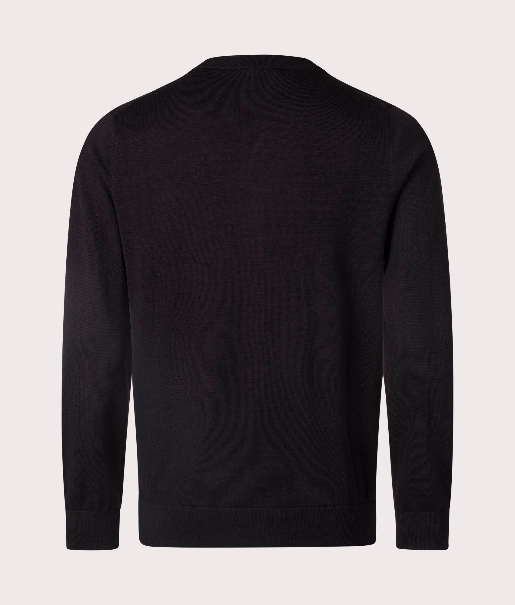 Paul Smith, Button Down Zebra Badge Cardigan in Black at EQVVS Menswear. Back shot.