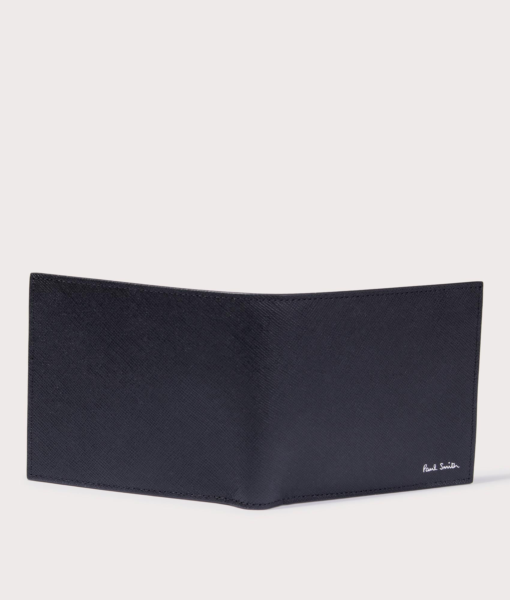 PS Paul Smith Wallet Billfold in Black with Stripy Car Inner Design Open Shot at EQVVS