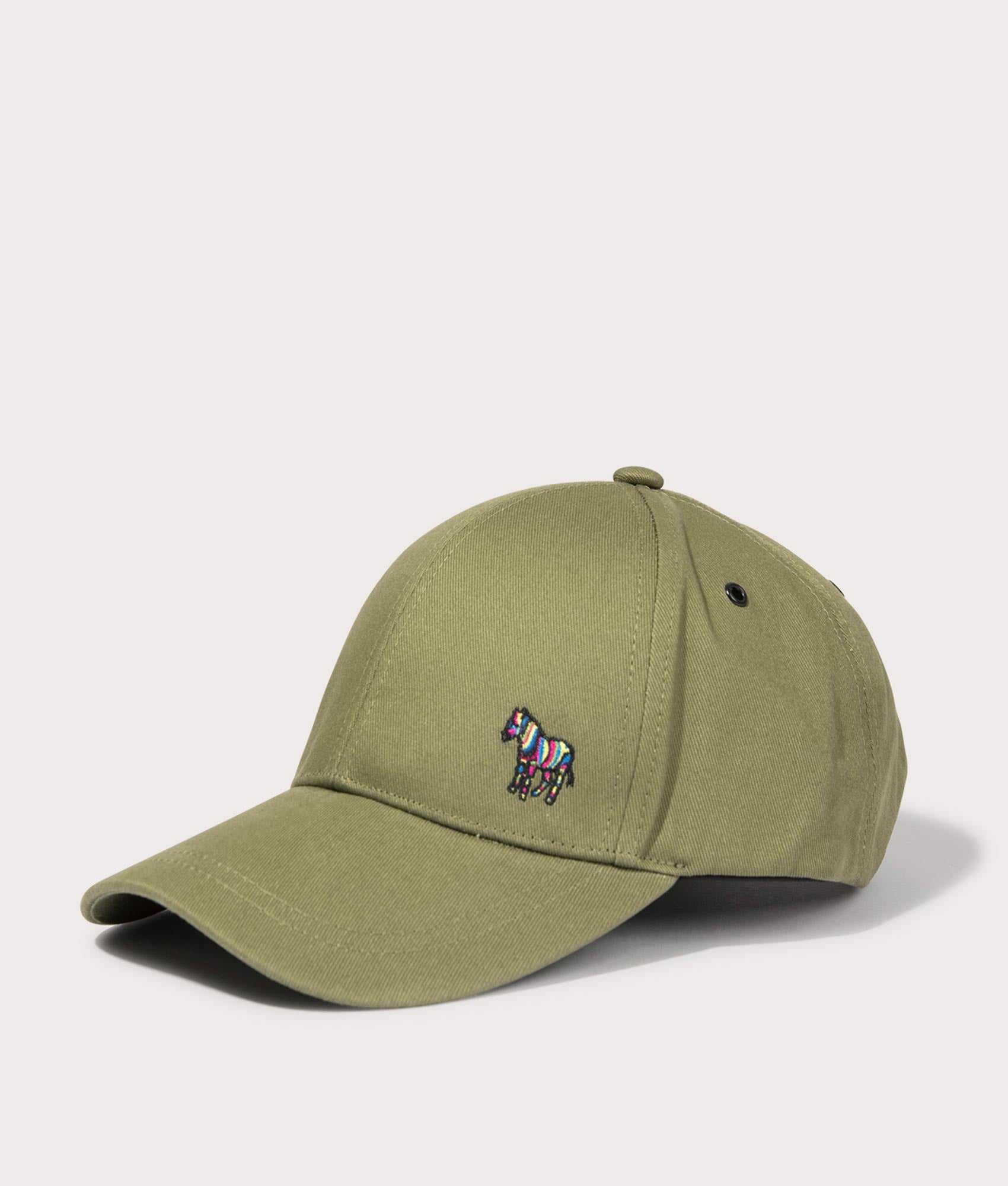Zebra Cap in Light Greyish Green by Paul Smith. EQVVS Side Angle Shot.