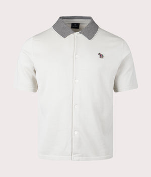PS Paul Smith Zebra Badge Polo Shirt in Grey with Stripy Collar Front Shot EQVVS 