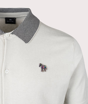 PS Paul Smith Zebra Badge Polo Shirt in Grey with Stripy Collar Detail Shot EQVVS 