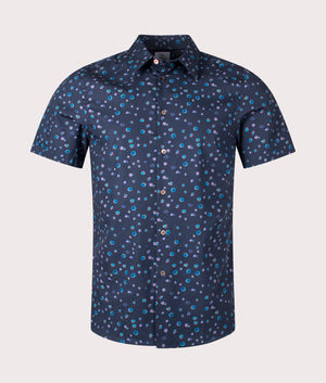 Tailored Fit Short Sleeve Shirt in Very Dark Navy by PS Paul Smith. EQVVS Front Angle Shot.
