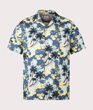 PS Paul smith Relaxed Fit Short Sleeve Floral Print Shirt in 40 light blue front shot at EQVVS
