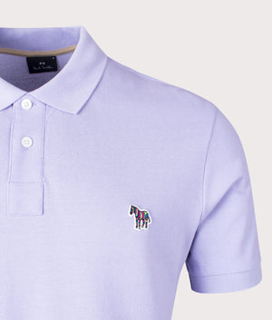 PS Paul Smith Zebra Polo Shirt in Lilac Violet 100% Organic Cotton Detail Shot at EQVVS