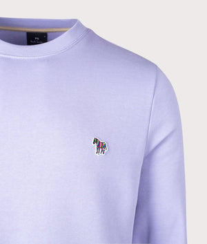 PS Paul Smith Zebra Sweatshirt in Lilac Purple, 100% Organic Cotton Detail Shot at EQVVS
