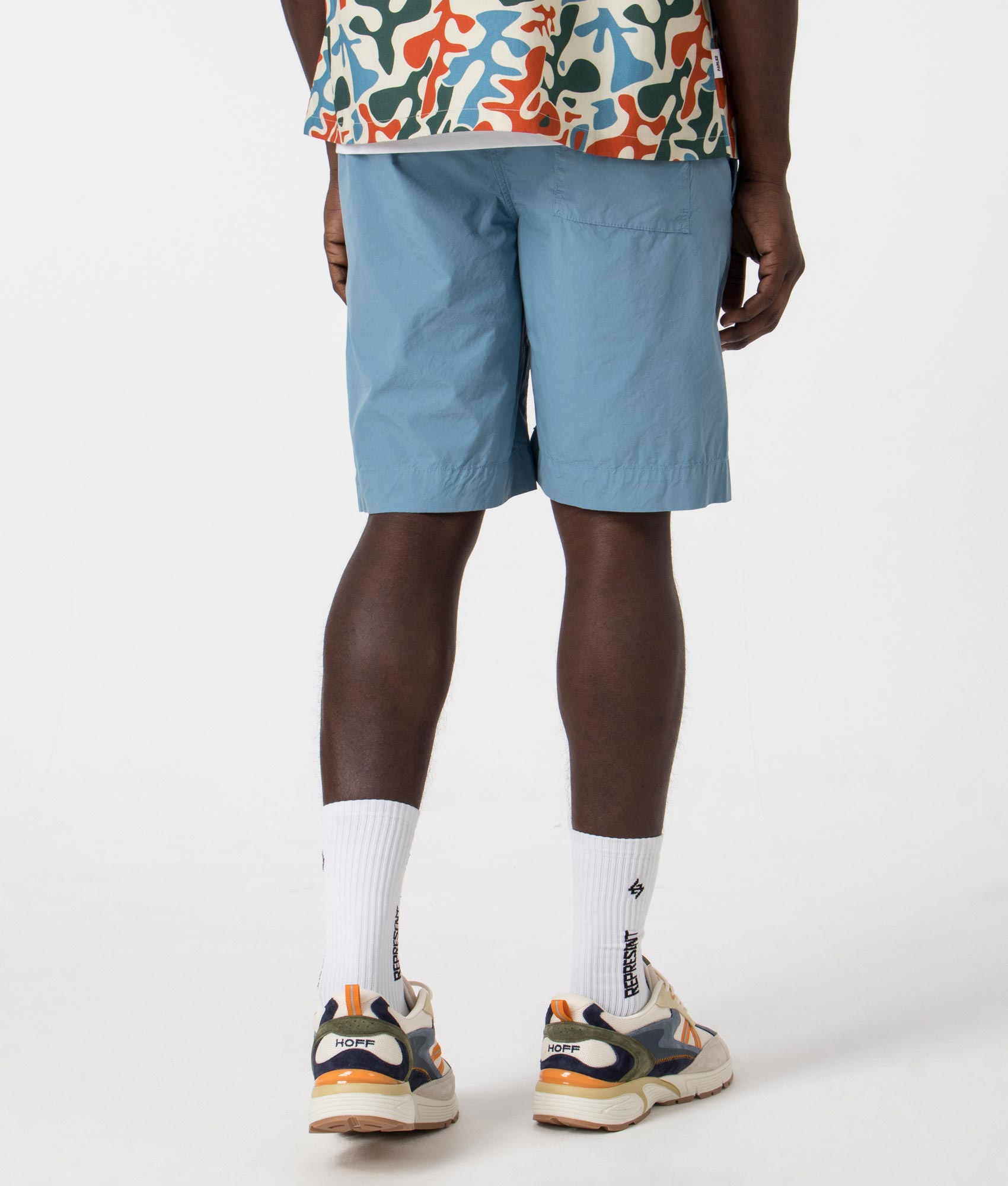 Drawstring Shorts in Greyish Blue by PS Paul Smith. EQVVS Back Angle Shot