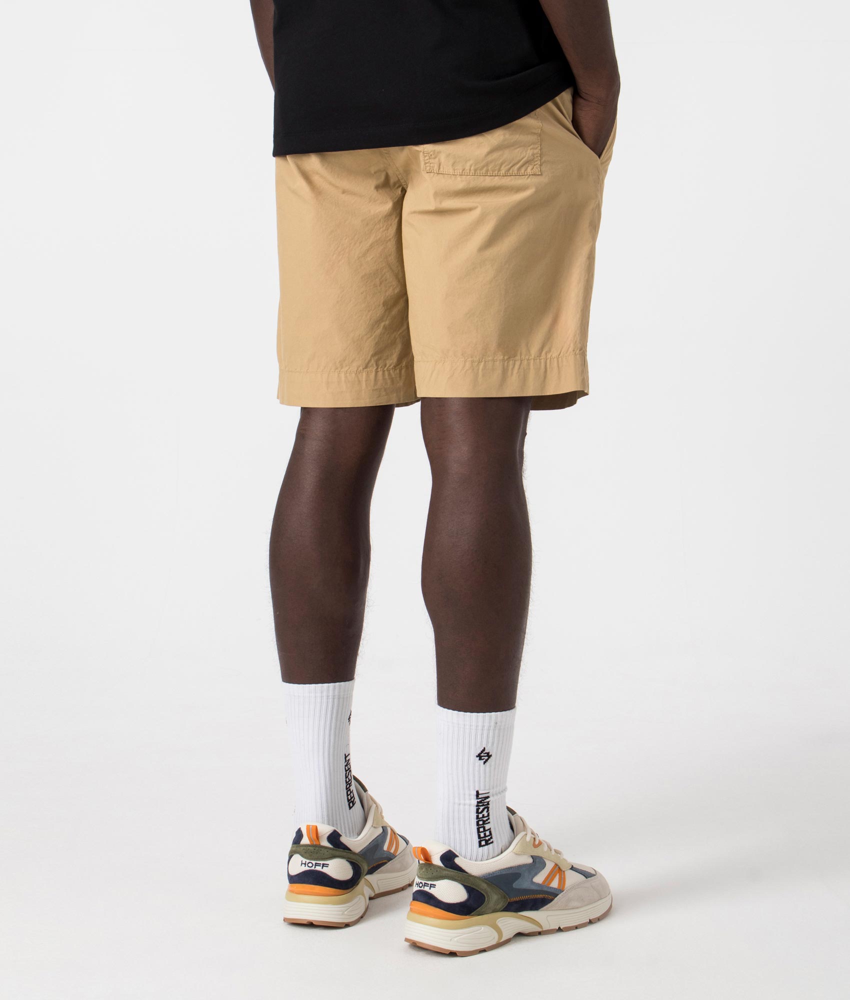 Drawstring Shorts in Tan by PS Paul Smith. EQVVS Back Angle Shot.