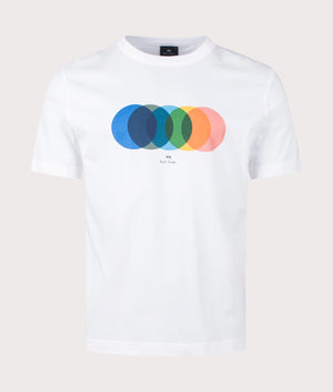PS Paul Smith Circles T-Shirt in Off White with Multicoloured Circles Front Print Shot at EQVVS