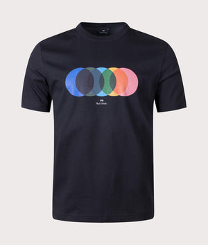 PS Paul Smith Circles T-Shirt in Black with Multicoloured Circles Print Front Shot at EQVVS