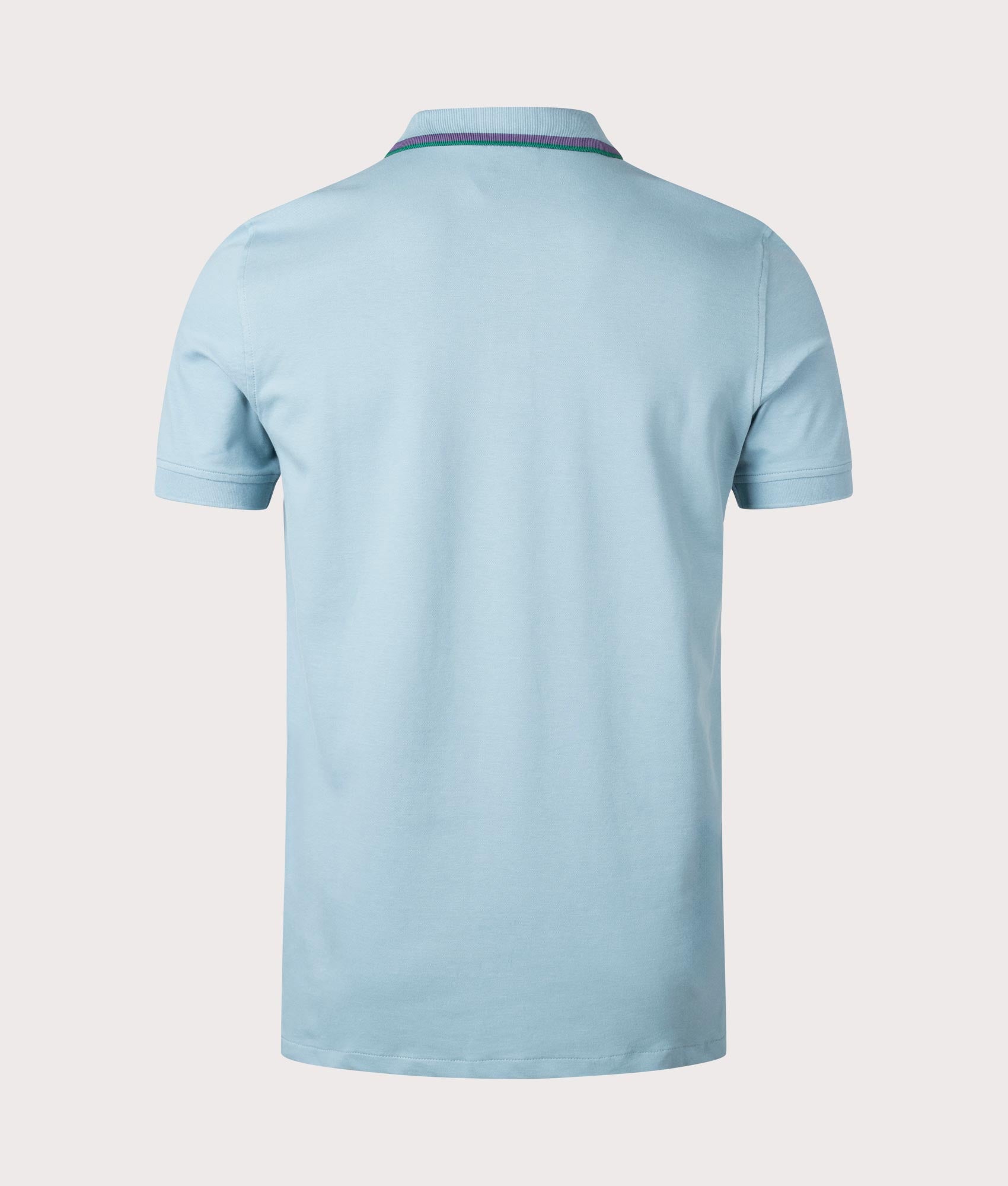 PS Paul Smith Zebra Emblem Polo Shirt in Cobalt Blue with Purple and Green Collar, 90% Cotton 55 Elastane Back Shot at EQVVS