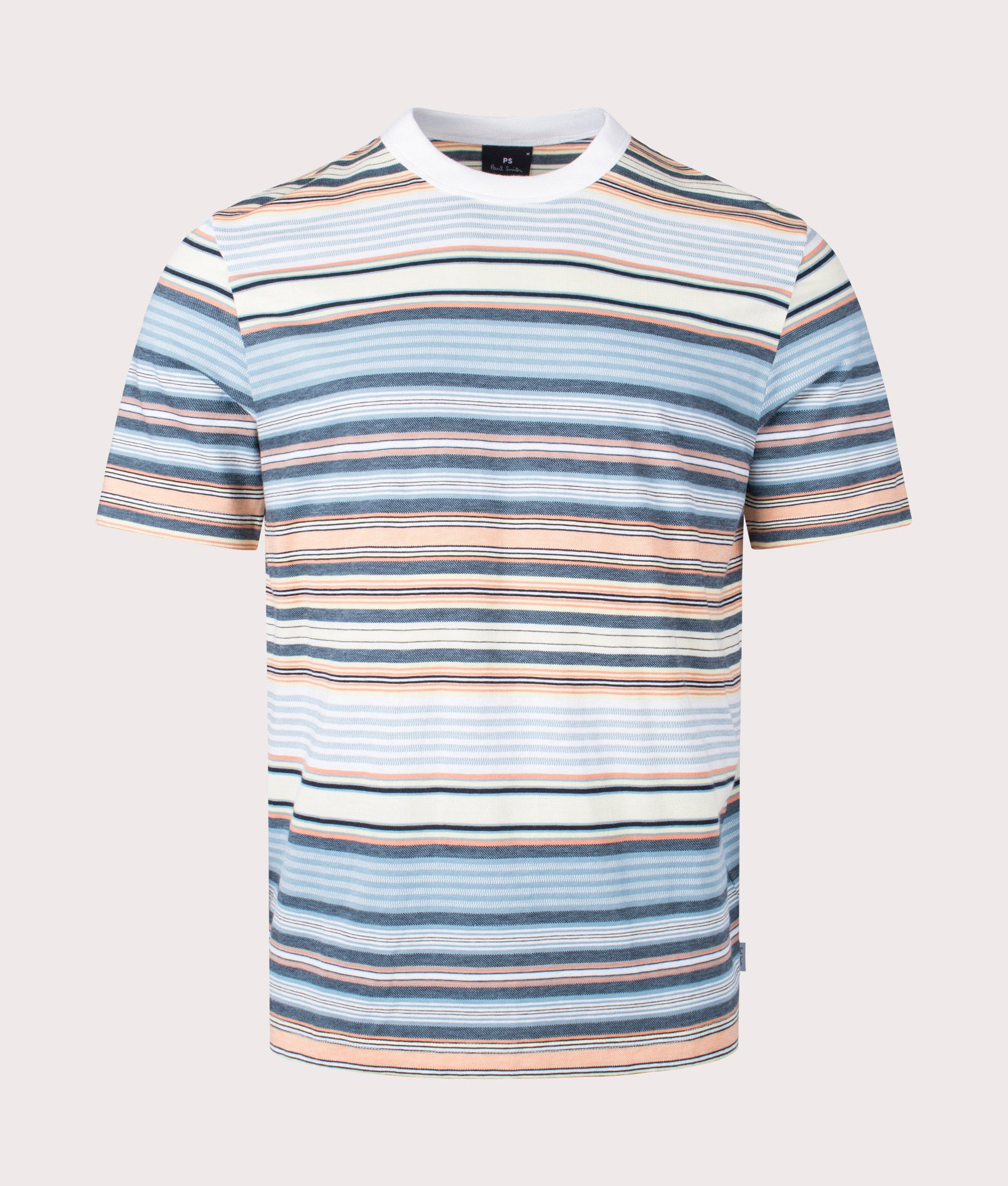 PS Paul Smith Stripe T-Shirt in Goose Beak Orange, Black and Blue Front Shot at EQVVS