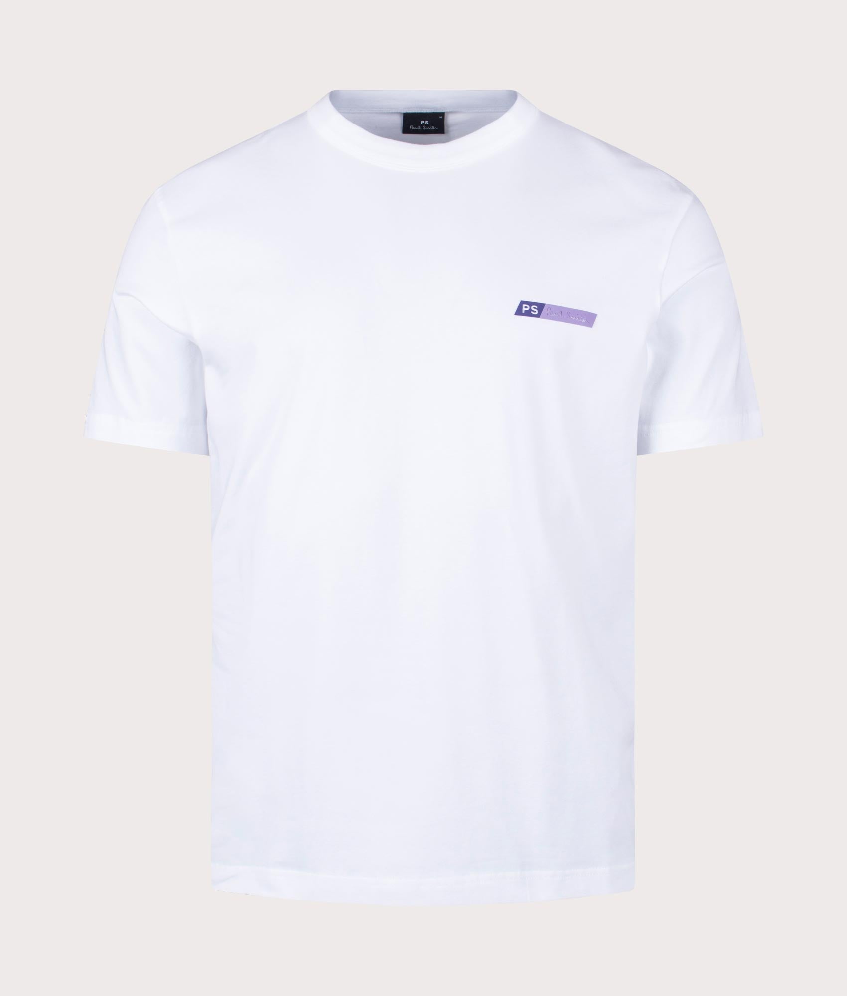 PS Paul Smith Tilt T-Shirt in white with Purple Branding on the Chest Front Shot at EQVVS