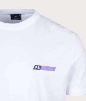 PS Paul Smith Tilt T-Shirt in white with Purple Branding on the Chest Detail Shot at EQVVS