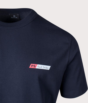PS Paul Smith Tilt T-Shirt in Very Dark Navy with Red and White Branding Detail Shot at EQVVS