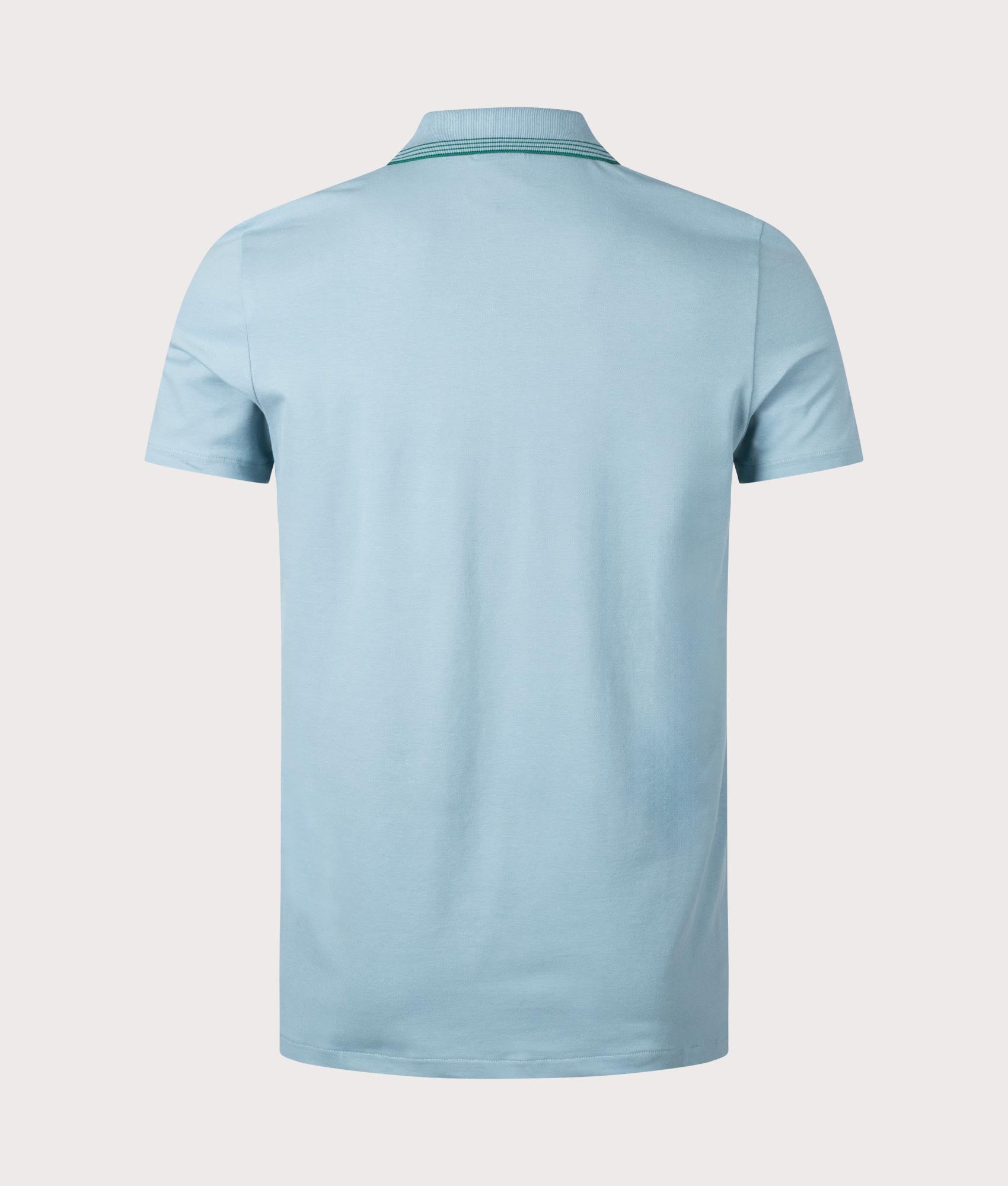PS Paul Smith Zip Neck Polo Shirt in Cobalt Blue with Green Collar Detail Back Shot at EQVVS