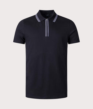 PS Paul Smith Zip Neck Polo Shirt with white Collar Detail Front Shot at EQVVS