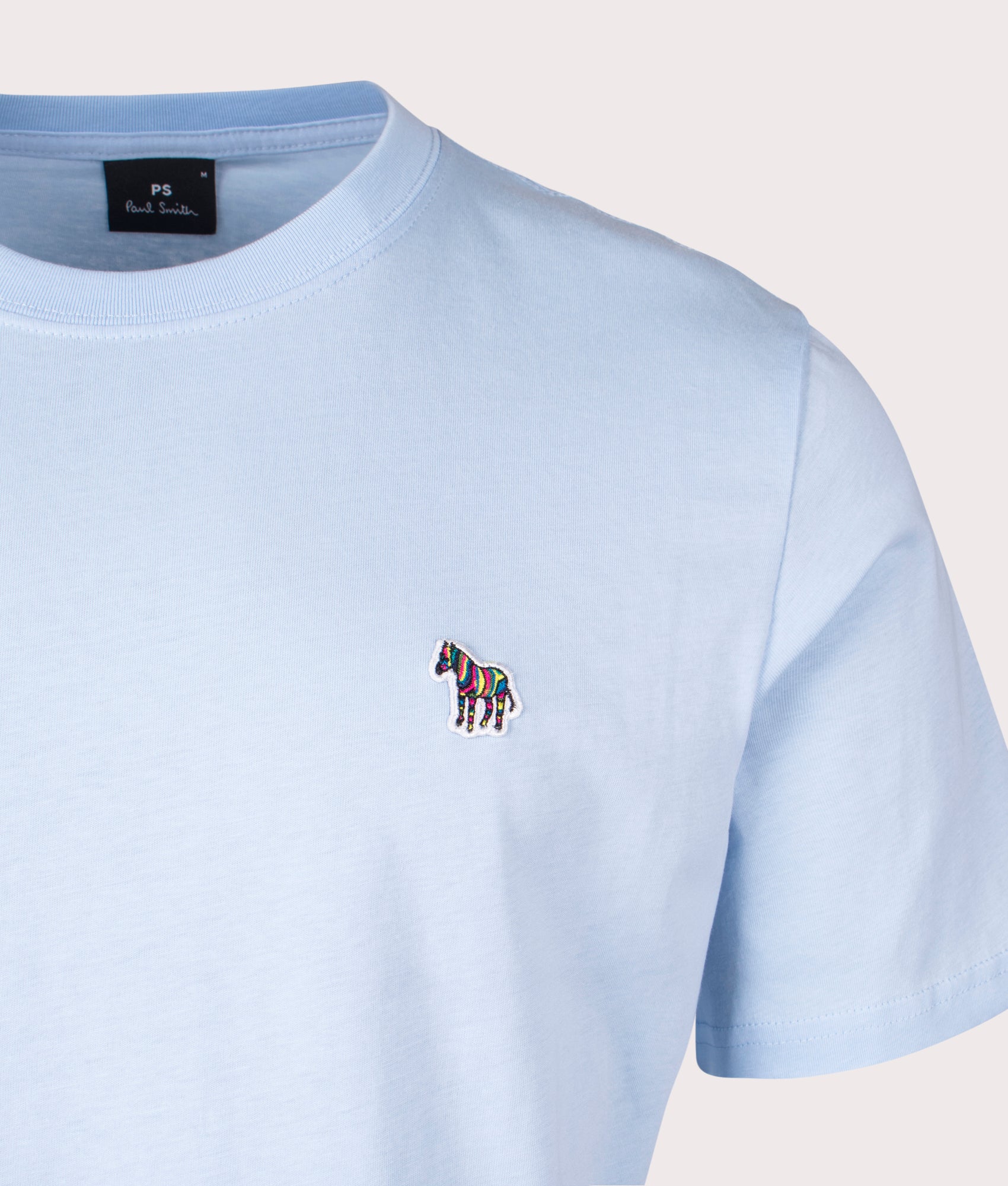 PS Paul Smith Zebra T-Shirt in Light Blue at EQVVS Menswear. Detail shot.