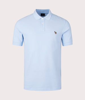 Zebra Polo Shirt in Light Blue by PS Paul Smith. EQVVS Front Angle Shot.