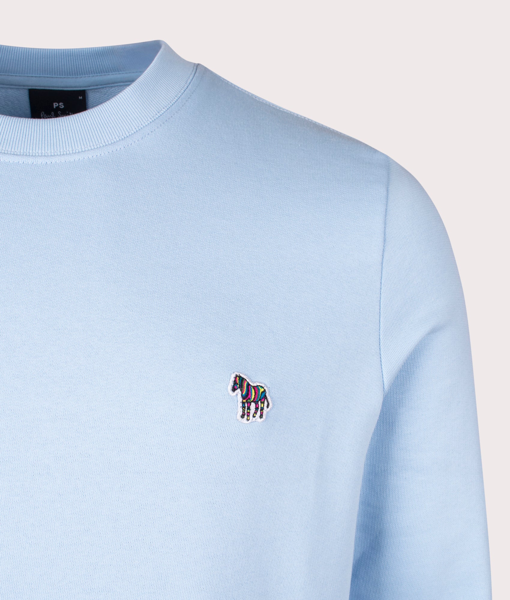 PS Paul Smith Zebra Sweatshirt in Light Blue at EQVVS Menswear. Detail shot.