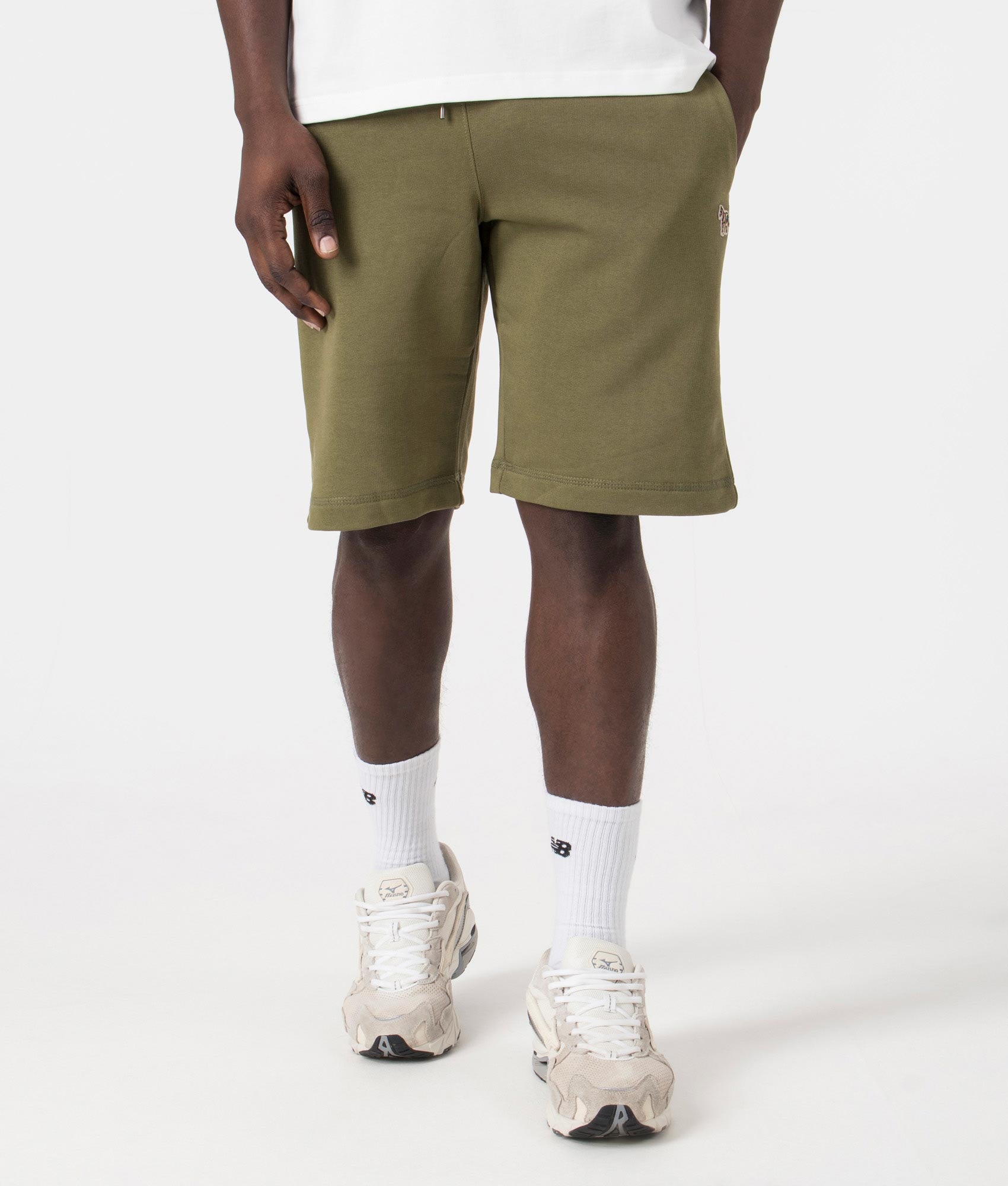 Zebra Shorts in Olive Green by PS Paul Smith. EQVVS Model Shot.